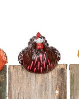 Fun Coloured Polyresin chicken pot sitters in large - available in 3 Assorted designs  Dimensions: 10.0 x 8.5 x 9.0cm Red looking Straight