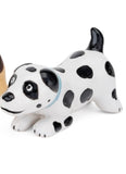 Floating black and white spotted ceramic dog