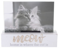 Cat - Beautifully presented sentiment block which will hold a photo 15cm x 10cm. Dimensions. 11cm. 17cm x 4cm  Dog block - woof - the best things in life are furry   Cat Block - meow - home is where the cat is