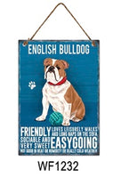 English Bulldog Metal Dog breed signs.  Lovely bright colours signs with each breeds personality traits listed below. Size is 20cm x 27cm each sign. 