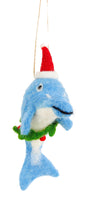 Beautifully created Christmas Dolphin Hanging decoration.  Dimensions: H11cm x 12cm x 3cm