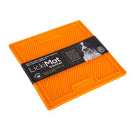 Lickimat Smooth Orange, great for anxious pets - cat or dog. Use gravy, peanut butter or smooth your pets favourite food on to mat for times of anxiety where licking helps settle your anxious pet.