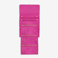 Open Luxe Velvet Jewellery Wrap in Berry Colour with 3 pockets and 2 ring/ earring holders
