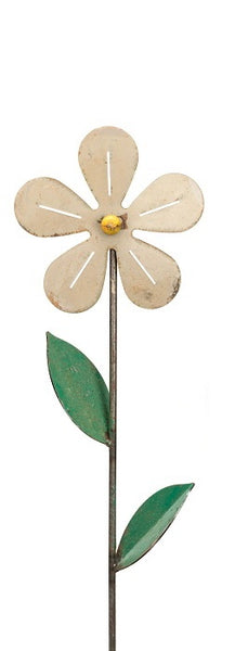 Fun painted metal flowers great to brighten any garden. Available in 3 colours. White Flower.