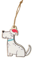 Fun quirky hanging Christmas cutouts in Cat or Dog motive. MDF. Dog white