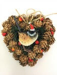 Christmas Pine Cone Wreath - Blue Wren - Heart Shape