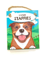 Pet Pegs - I Love Staffies - Red & White - magnet or hanging note clip 