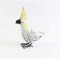 Beautiful small metal sulphuric crested cockatoo.  Dimensions: 28cm h x 25cm L x 7cm W