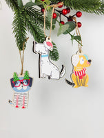 Fun quirky hanging Christmas cutouts in Cat or Dog motive. MDF. Dog decorations
