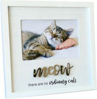 Beautiful White Photo Frame - for cat saying - MEOW there are no ordinary Cats. Takes photos 10cm x 15cm 