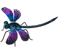Metal dragon fly small - blues and Mauves in colour - 21 x 21 x 6cm - Metal decoration or hanging, rear hanger included for wall or table display, Great quality, painted & lacquered