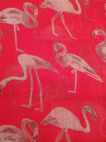 Red Scarf Pink and white Flamingos. Beautifully made from  this elegant accessor is made from the finest materials such as fine cotton and /or blended yarns like linen, silk, viscose wool and others. Please handle with care in order to maintain its look.
