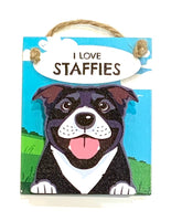 Pet Pegs - I Love Staffies - Black & white - magnet or hanging note clip