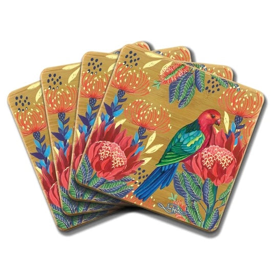 Set 4 Bamboo Coaster Set - Crimson King