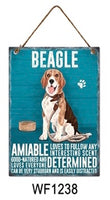 Beagle Metal Dog breed signs.  Lovely bright colours signs with each breeds personality traits listed below. Size is 20cm x 27cm each sign. 
