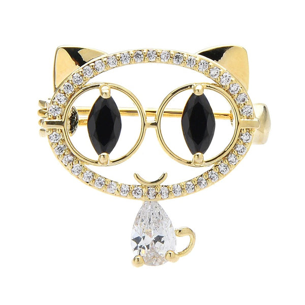 Cute Cat Brooch with Cubic Zirconias