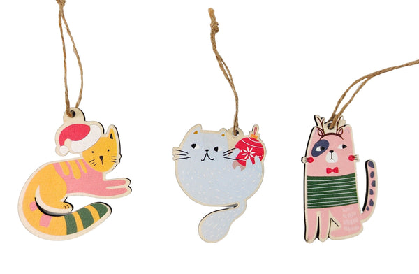Fun quirky hanging Christmas cutouts in Cat or Dog motive. MDF.  Cats 8cm x 7cm x 1cm
