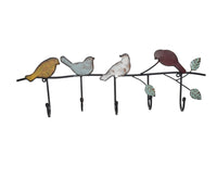 Metal Birds wall hanging with Hoods - 4 Birds adorn the top with leave as decoration.