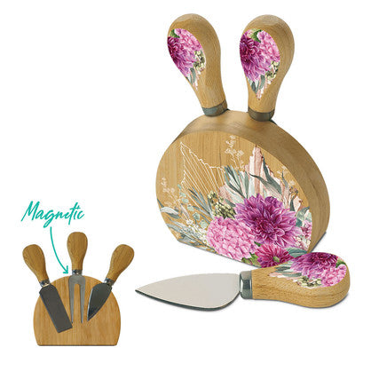 Chrysanthemum - Magnetic cheese knife block with 3 cheese knives. Block is 10x12cm RRP $34.95