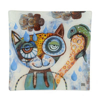 Beautifully Illustrated Cat Plate.  Dishwasher Safe size 20cm x 20cm and boxed