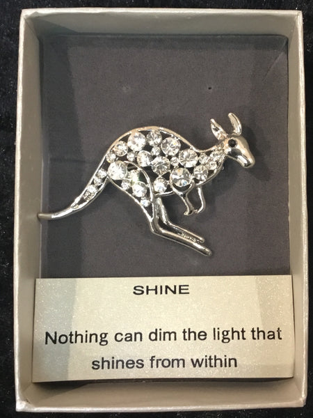 kangaroo Brooch with cubic zirconia - saying - Shine - Nothing can dim the light that shines from within