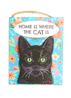 Pet Pegs - Home is where the cat is - Black cat with green eyes - magnet or hanging note clip