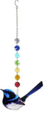 Blue wren crystal hanging ornament - tail up