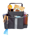 Doggie organiser - 4 roomy compartments • Mesh pocket fits 20 oz. water bottles and wipe containers • Side-car pocket with poo bag dispenser • Tightly woven and adjustable, reinforced webbed strap • Spring frame closure and bone shaped pull tab on main compartment • Spot clean