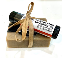 Aussie Mans Hand Gift set - the Aprentice soap plus Aussie man Lip Protector.