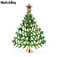 Green Rhinestone Christmas Tree Brooch