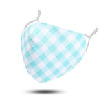 Aqua Gingham - Fantastic fitting Maskit Mask - 3 ply cotton mask with 3  x P M2.5 filters.  Maskit masks are machine or hand washable. The PM 2.5 Filtes are not washable - they are disposable. Tapered at nose and chin to fit to face. Adjustable elastic around ears for a snug fit.