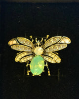 Butterfly Brooch Pin 84 crystal stones with green and light pink highlights