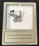 Dog Brooch by zizu, saying listed inside box “when you love what you have, you have everything you need.