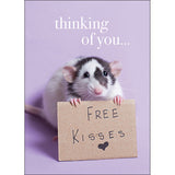 Front of Card reads: thinking of you and a signs saying Free Kisses