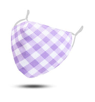 Mauve Gingham - Fantastic fitting Maskit Mask - 3 ply cotton mask with 3  x P M2.5 filters.  Maskit masks are machine or hand washable. The PM 2.5 Filtes are not washable - they are disposable. Tapered at nose and chin to fit to face. Adjustable elastic around ears for a snug fit.