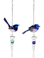 Beautiful Blue Wren spinners, available in 2 assorted styles.  Tail Up with aqua chrystal or Tail down with blue chrystal. Sold separately.  38cm 