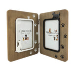 Cute Double Natural Wooden frame with paw prints - Dog. Frame size H22x34x1.5cm, takes photo size of 4”x6”