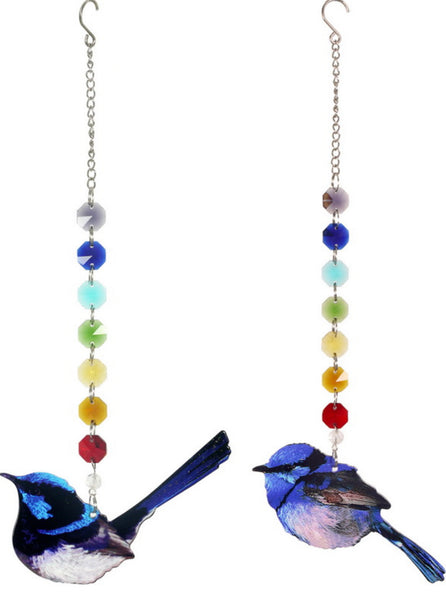 Beautiful Blue Wren Crystal hanging ornament. A fantastic gift for the Blue Wren lover. Available in 2 styles. Tail up or Tail down.  Sold Separately