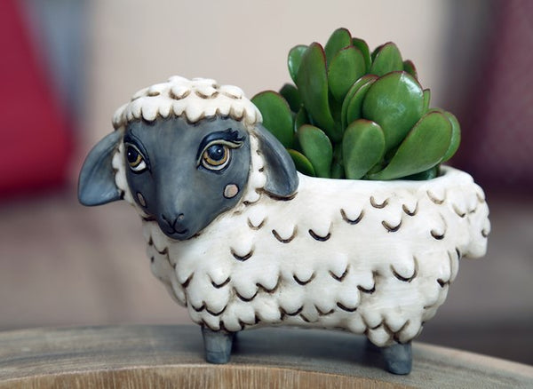 Baby Sheep Planter by Rikaro - W 16cm x H 10.5cm.  Great additions to any house or garden.