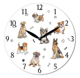 60cm Wall Clock picturing dogs - Labrador Shih Tzu, English Bulldog, Terrier, German Shepherd, Pug & Beagle.