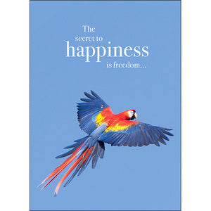 Affirmation Card - Beautiful presented card  The Secret to happiness is freedom!  Inside Verse - The secret to freedom is courage!