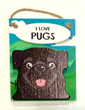 Pet Pegs - I Love Pugs - Black - magnet or hanging note clip