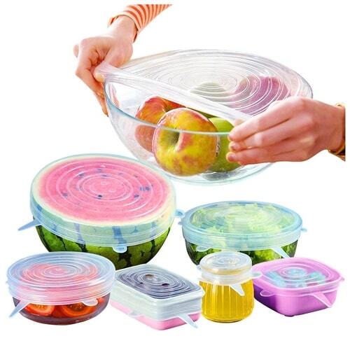 Silicone. Fresh food covers - IOco Fresh Food Covers are a handy silicone alternative to single-use plastic wrap. Our food covers are made with food-grade silicone and can be easily stretched over bowls, cups and plates to keep food fresh and clean up in the dishwasher. set of 6