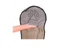 Back of dirty dog Shammy with paw print on hand inserts