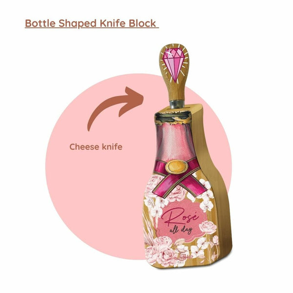 Bottle Shaped Cheese Knife Block, Rose All Day
