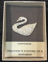 Swan Brooch with Cubic Zirconia - Saying - Happiness - Happiness is a journey not a destination.