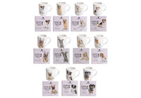 Full range of Puppy Tales, all mugs made from Fine bone china, in a can shape. Each mug has a different saying on inside lip