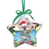 Star Shaped Bauble - Sunshine Lover Paddle -pictures a Koala in a Santa hat. Made from paper Mache