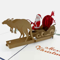 Kangaroo Pulling a Sleigh - Beautifully created Pop Up cards created to to make any gift memorable. Each card is designed and meticulously handcrafted into 3d pop up cards for all occasions. 
