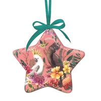 Star Shaped Bauble - Floral Paradiso - features Cockatoos. Made from paper Mache